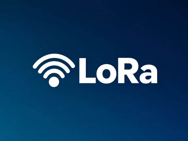 White radio-wave icon and LoRa text on a dark teal background