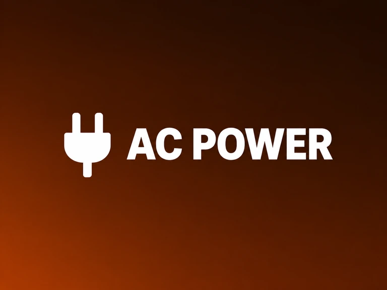White plug icon and AC POWER text on a dark orange background