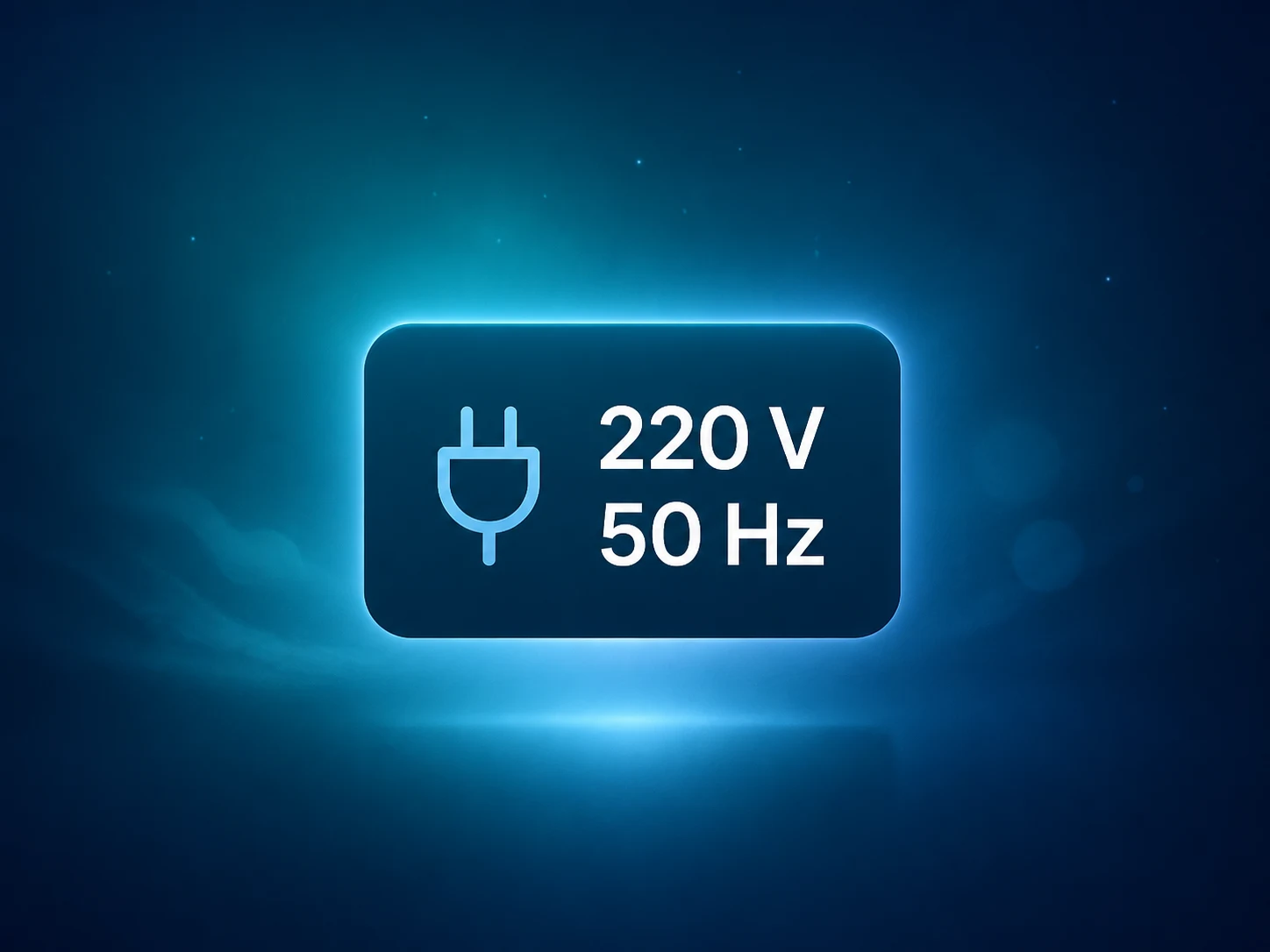 Dreamy blue illustration of a label showing 220 V and 50 Hz