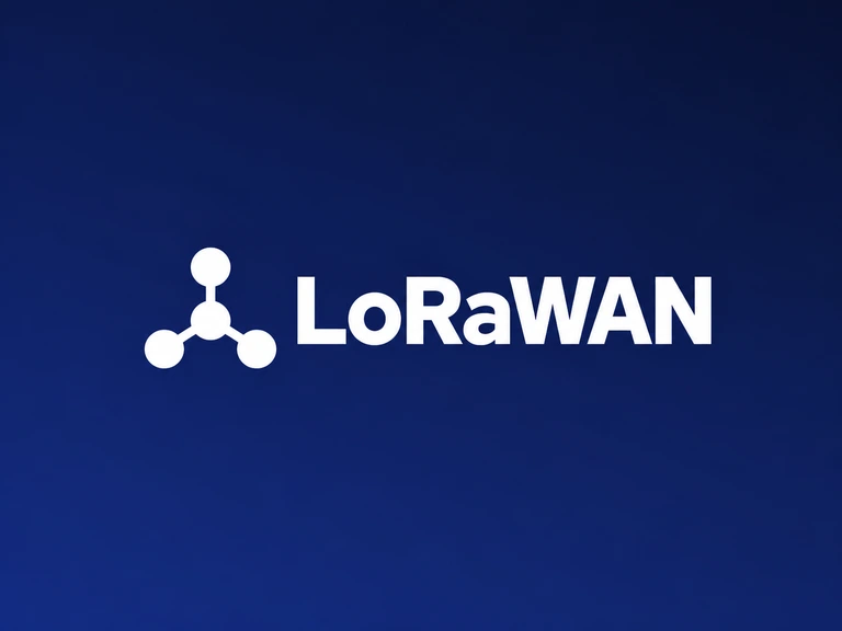 White network icon and LoRaWAN text on a dark blue background
