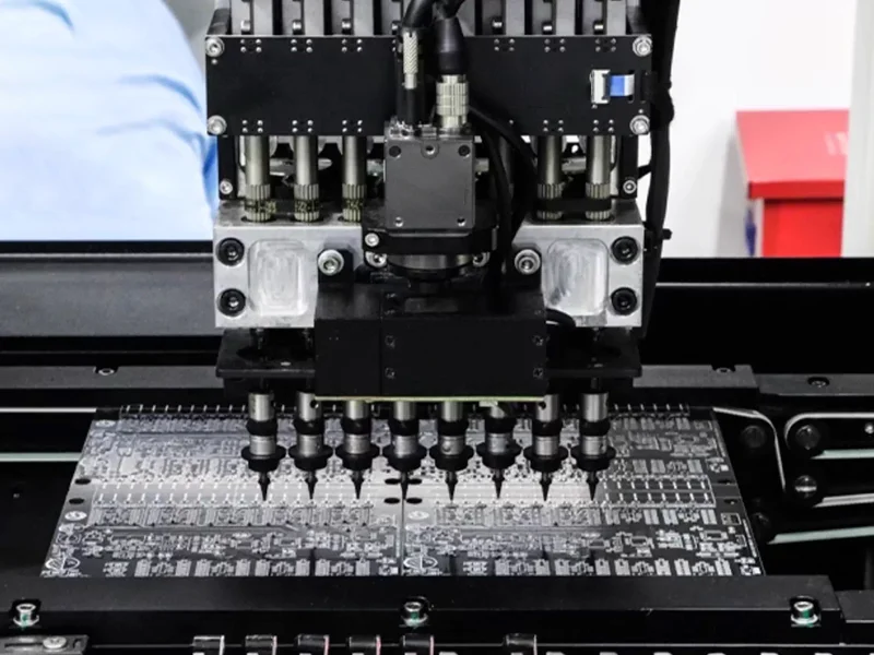 PCB assembly equipment placing components on a circuit board
