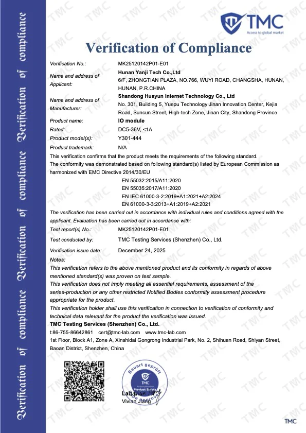 YenGear compliance certificate