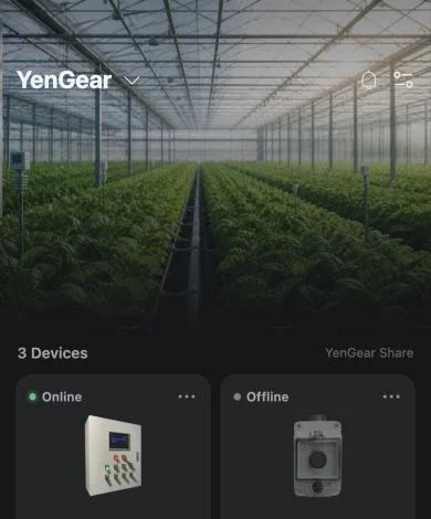 YenGear Cloud project overview with device cards marked online or offline